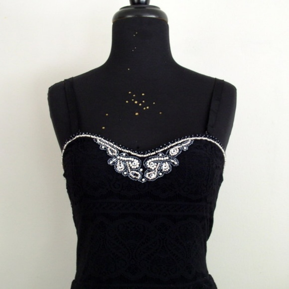 Free People Black Lace Beaded Fit & Flare Dress M - Picture 6 of 8